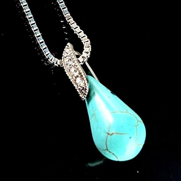 BBN Turquoise & Sterling w/ zircon accent Pendant & Chain - Picture 1 of 12